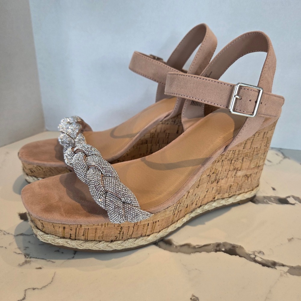 Madden NYC Wedge Sandals Rhinestone Braided Ankle Strapβ Cork Heels